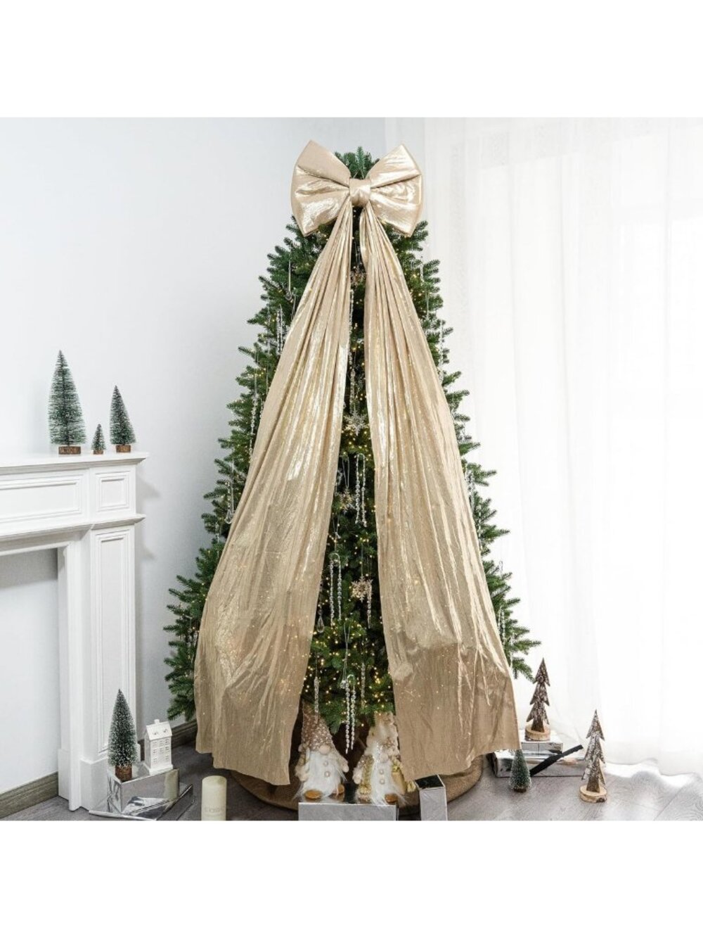 Extra Large Christmas Tree Topper Bow - 67x16in Festive Ribbon Decor for Holiday